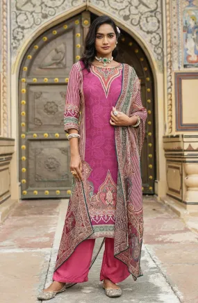 Wine Muslin Silk Ajrakh & Paisley Suit Set