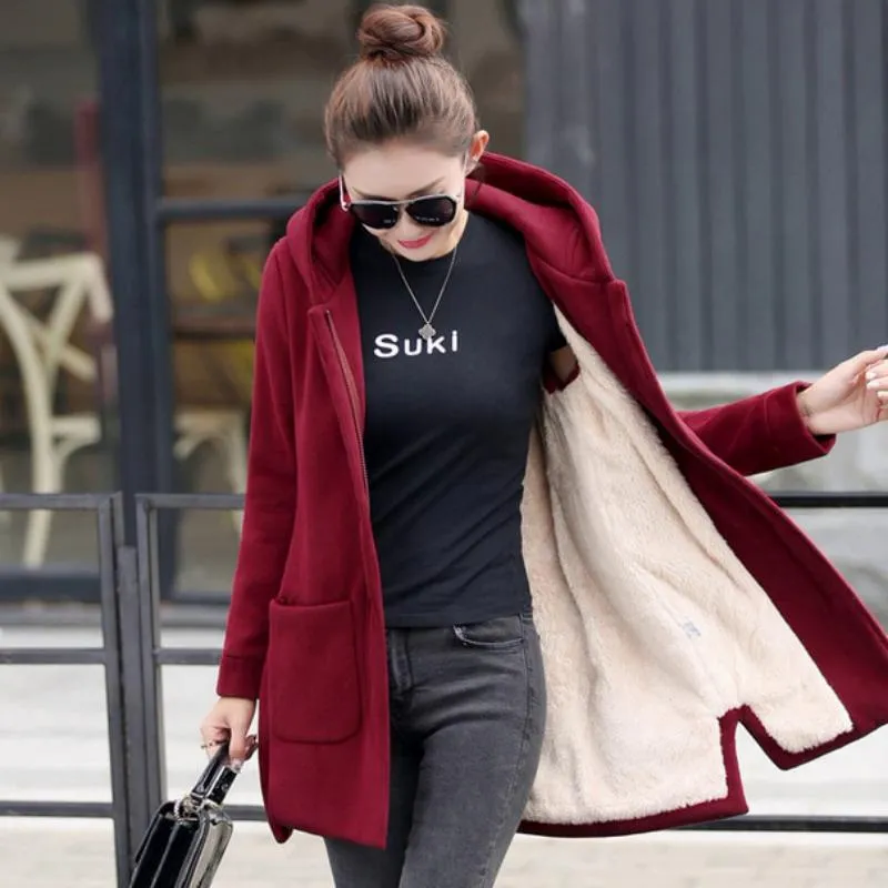 Women's Autumn/Winter Hooded Fleece Coat