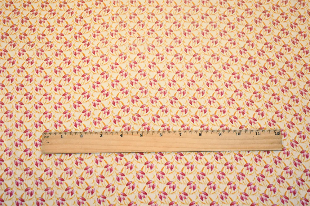 Yellow-Pink-Ivory Floral Printed Poly Yoryu Chiffon Woven Fabric