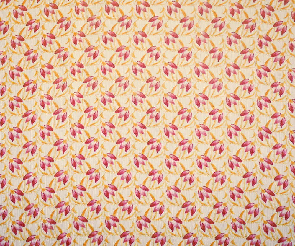Yellow-Pink-Ivory Floral Printed Poly Yoryu Chiffon Woven Fabric